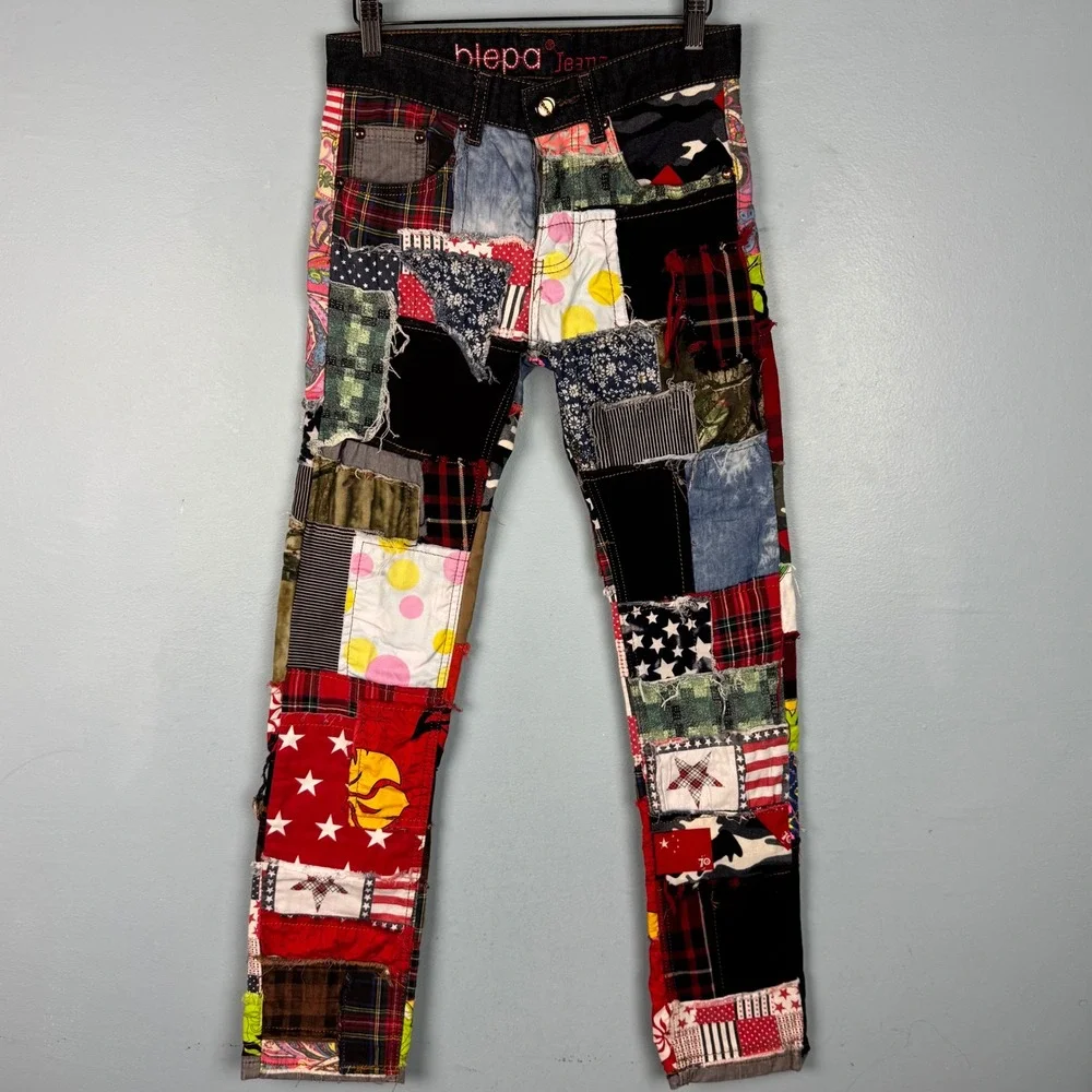 Biepa Jeans Women's 28 Patchwork Denim Jeans Pants‎ Americana Patriotic Hip Hop